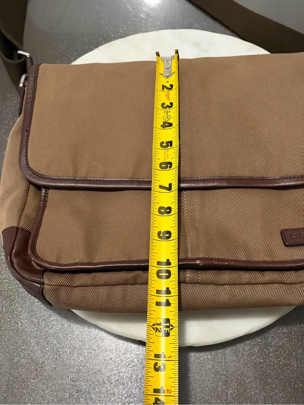 COACH Essex Canvas Crossbody Messenger Bag F70677 w/ Leather Trim Khaki Brown